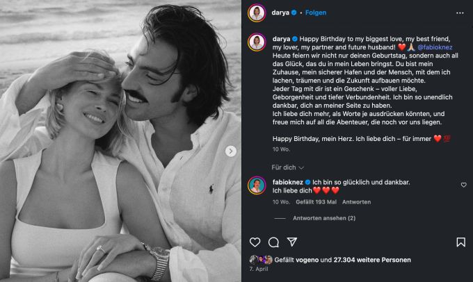 Darya Strelnikova und Fabio Knez lernen sich im deutschen Reality-TV kennen. dubai fabio knez
