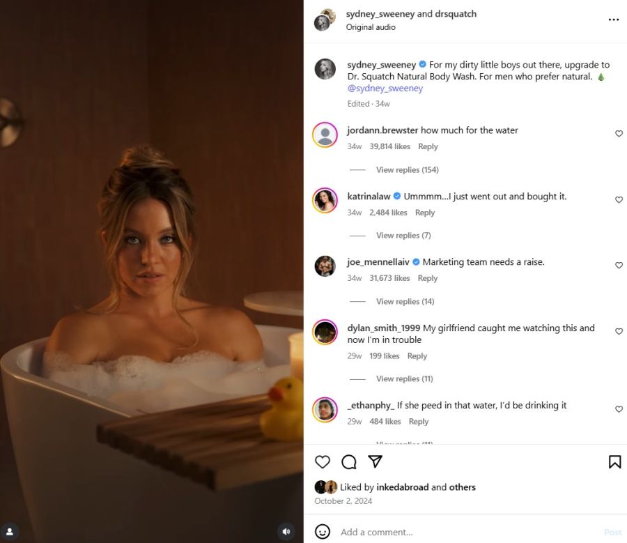 Dieser Clip mit Sydney Sweeney in der Badewanne war der Auslöser für die Seife. Der Clip ging viral.