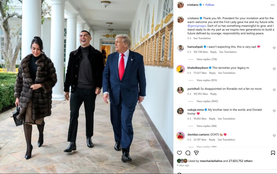 Die Bilder gehen um die Welt: Ronaldo trifft Donald Trump im Weissen Haus.