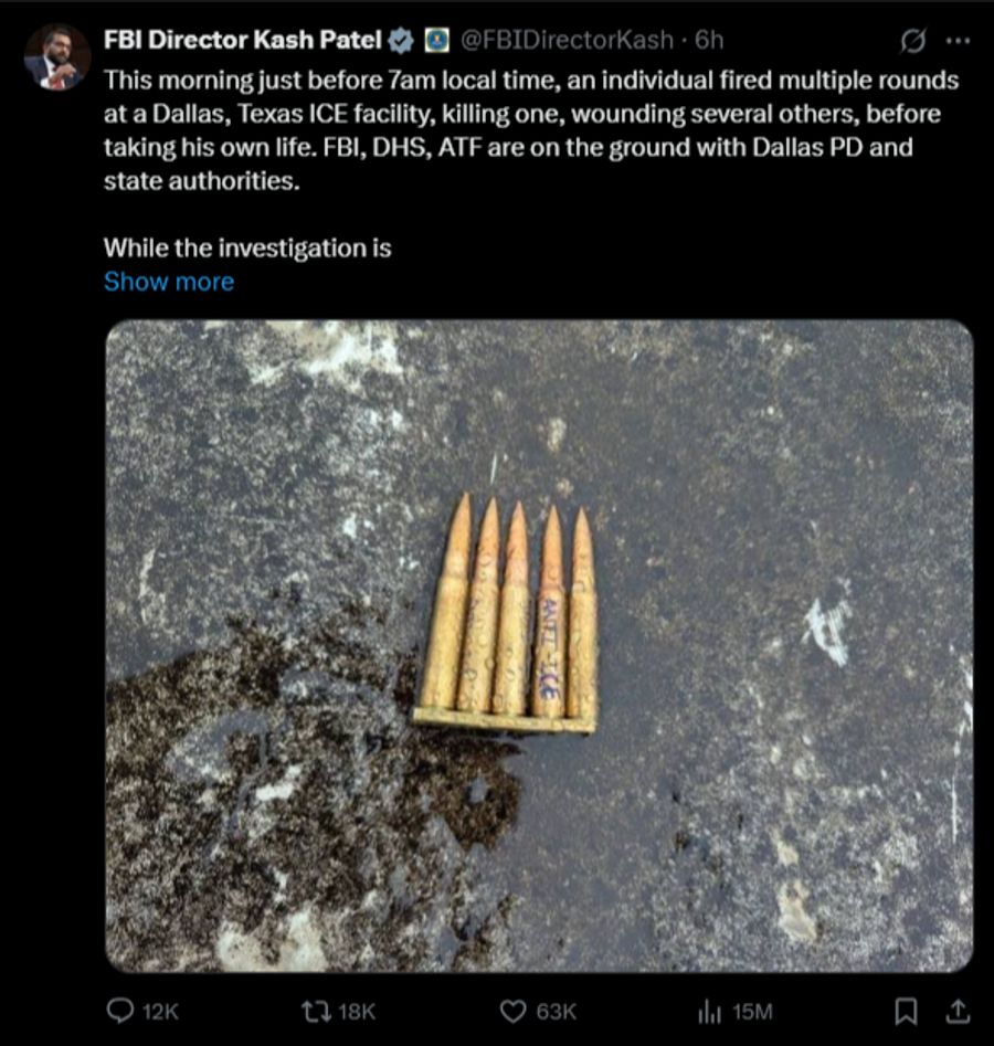 Trump-Vertrauter vermuten ein politisches Motiv, Anzeichen dafür ist die Inschrift «Anti-ICE» auf gefundenen Patronen.