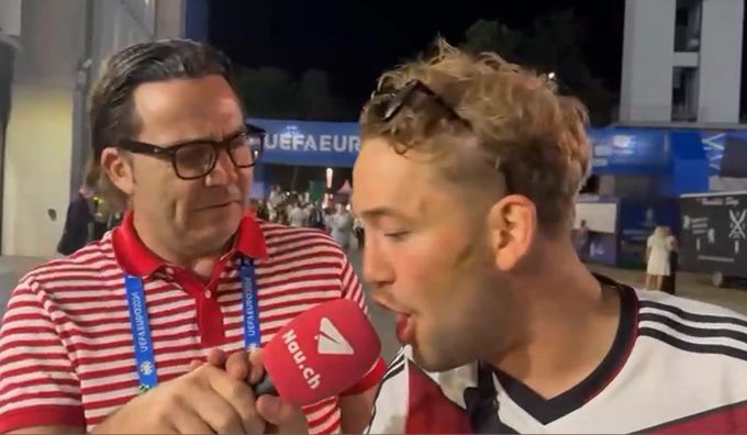 Fussball-Chefreporter Mischi Wettstein erhält nach dem 1:1 gegen Deutschland unerwarteten Besuch. EM 2024