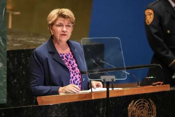 Viola Amherd bei ihrer Rede bei der Uno-Generalversammlung. Amherd