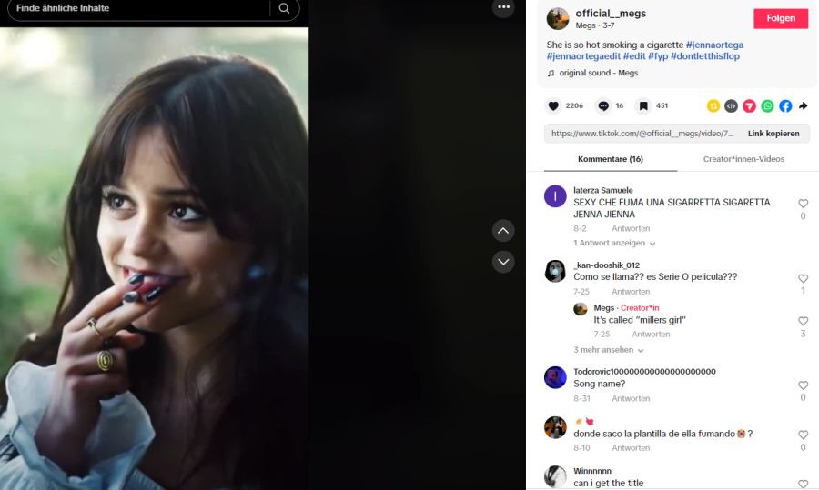 ... und Schauspielerin Jenna Ortega beim Rauchen.