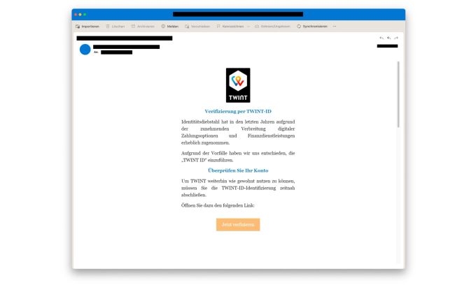 Screenshot eines betrügerischen Links. betrügerischer Links