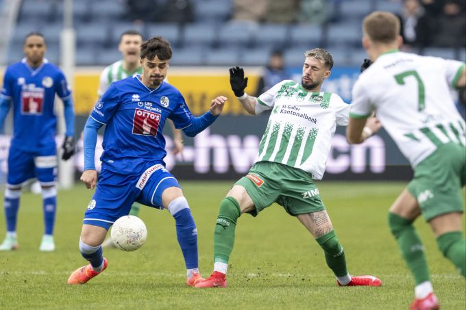 Donat Rrudhani (l.) vom FC Luzern im Duell mit St.Gallens Mihailo Stevanovic. FC Luzern