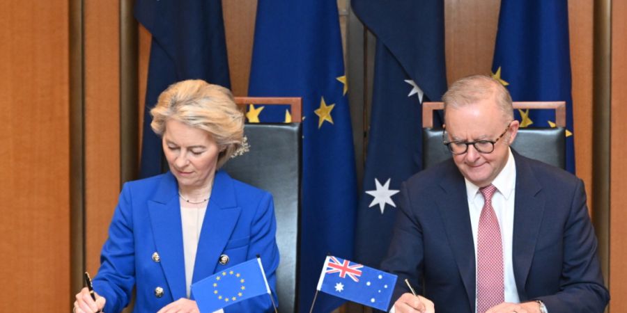 EU-Kommissionspräsidentin Ursula von der Leyen und der australische Premierminister Anthony Albanese verständigten sich auf ein Freihandelsabkommen.