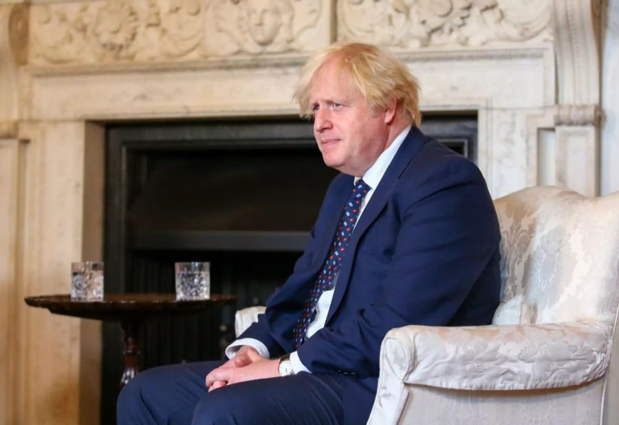 Der britische Premierminister Boris Johnson bei seinem Treffen mit der weißrussischen Oppositionsführerin Swetlana Tichanowskaja (nicht im Bild) in London, Großbritannien, am 03. August 2021.