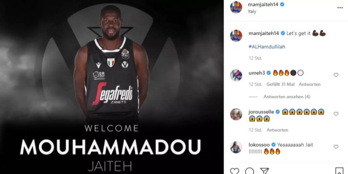 Mouhammadou Jaiteh verkündet seinen Wechsel auf seinem Instagram-Profil. Mouhammadou Jaiteh
