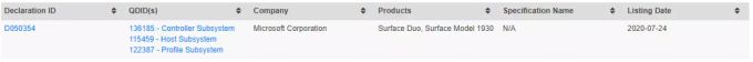 Das Listing der Bluetooth SIG führt seit neuestem auch das Microsoft Surface Duo Microsoft Surface Duo Bluetooth