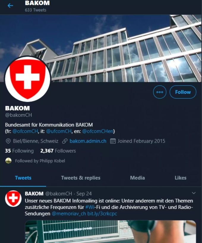 Der Twitteraccount von Bakom ist seit Dienstagabend wieder online. Bakom
