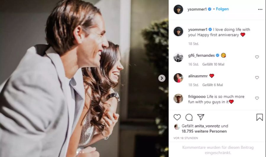 Yann Sommer ist seit einem Jahr mit Alina verheiratet.