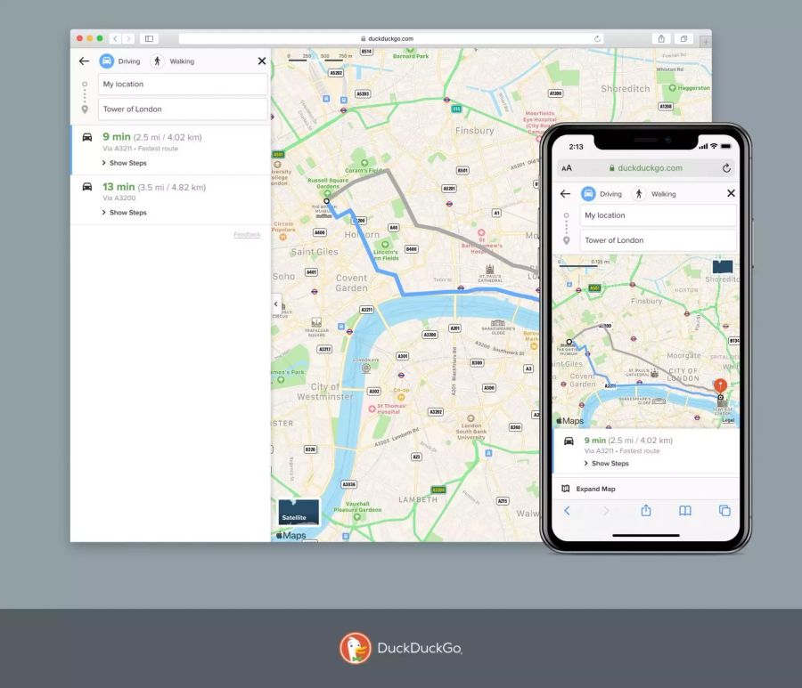 DuckDuckGo Routenplaner