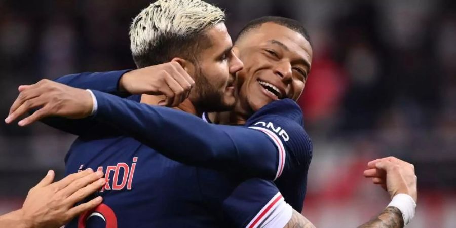 Doppelpacker Mauro Icardi (l) und Kylian Mbappé. Foto: Franck Fife/AFP/dpa