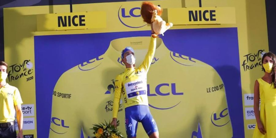 Das Gelbe Trikot von Julian Alaphilippe sollte auf der 3. Etappe nicht in Gefahr sein. Foto: Pool Tour De France/BELGA/dpa