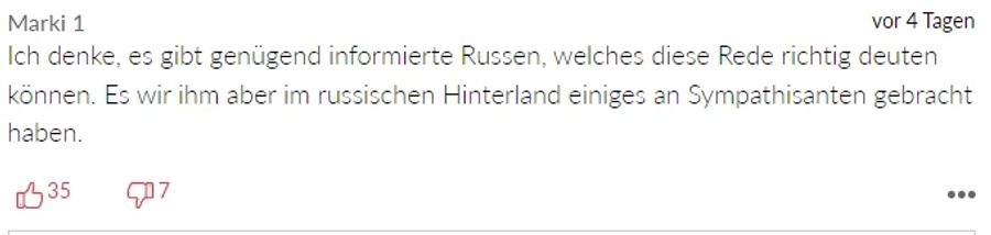 Dieser User glaubt, dass es genügend Russen gibt, die Putins Rede richtig deuten können.