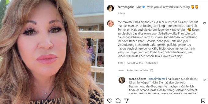 So glatt zeigt sich Carmen Geiss aktuell auf Instagram. Carmen Geiss