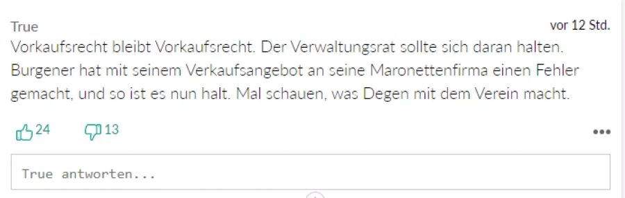 Auch User «True» fordert die Einhaltung des Vorkaufsrechts.