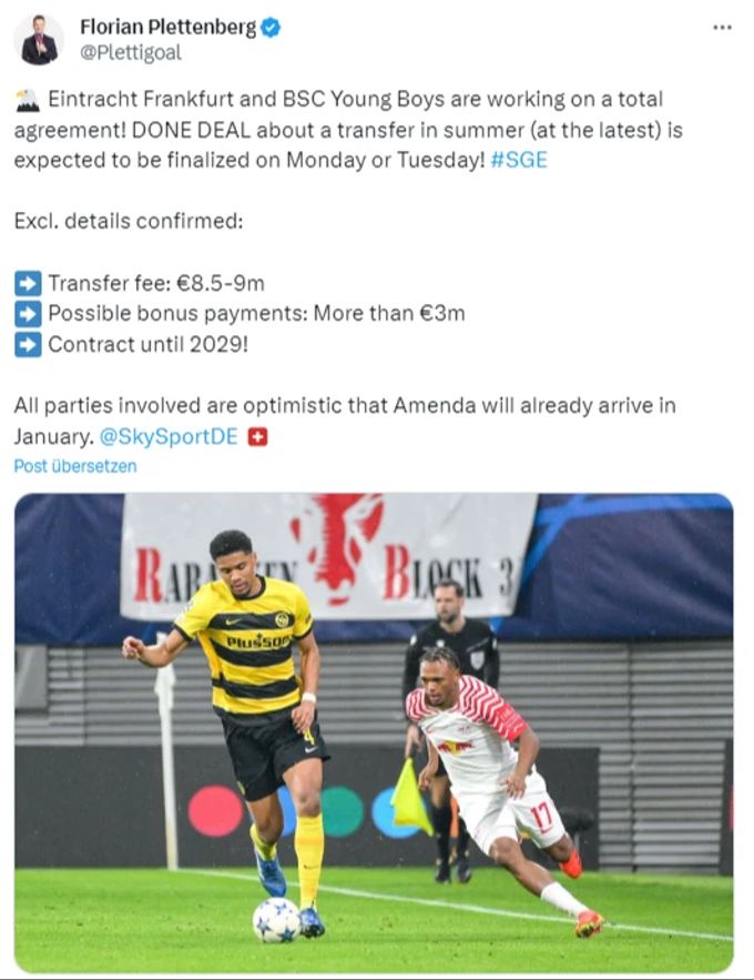 «Sky»-Reporter Florian Plettenberg vermeldet den Amenda-Deal. YB