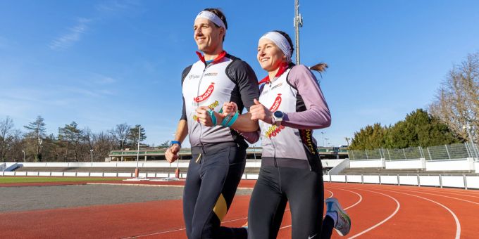 Das Triathleten-Paar um Sven Altermatt und Salomé Hegi-Altermatt will im Leichtathletikstadion St. Jakob am Samstag einen Weltrekord aufstellen. weltrekordversuch basel