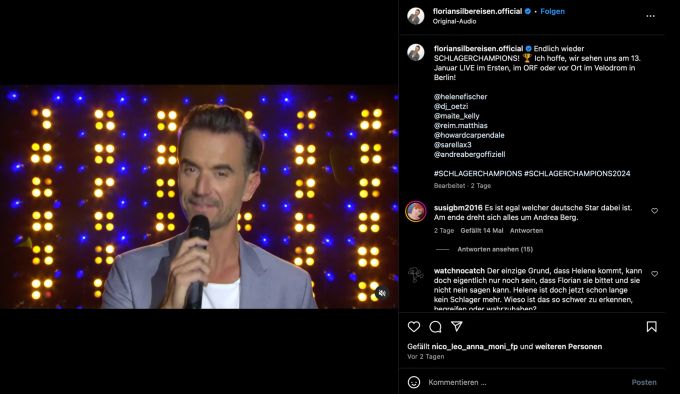 Florian Silbereisen begeistert Schlager-Fans mit seiner Ankündigung auf Instagram. Florian Silbereisen