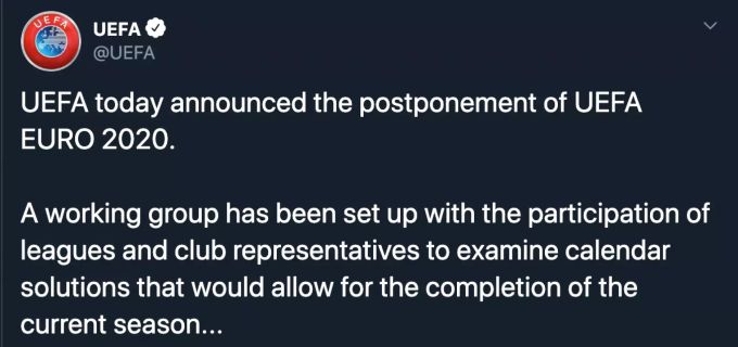 Die Uefa informiert über die Verschiebung der EM 2020. Uefa EM 2020