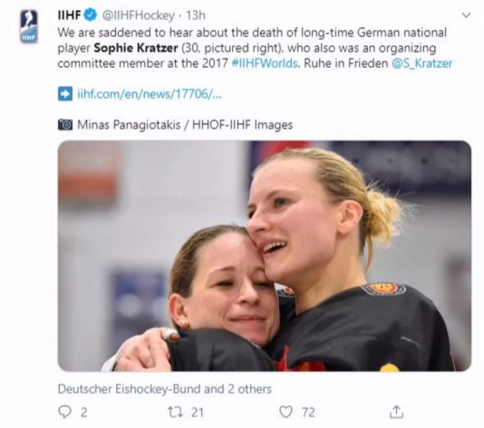 Auch die Internationale Eishockey-Föderation spricht grosse Trauer aus. Deutschland Eishockey