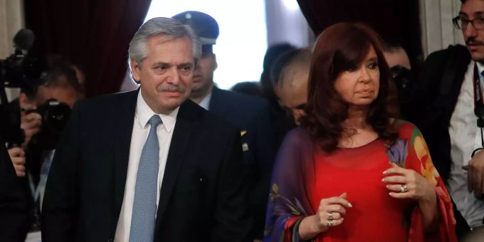 Der argentinische Präsident Alberto Fernandez und Vize-Präsidentin Cristina Fernandez de Kirchner. Argentinian President Alberto Fernandez opens ordinary sessions of the Congress