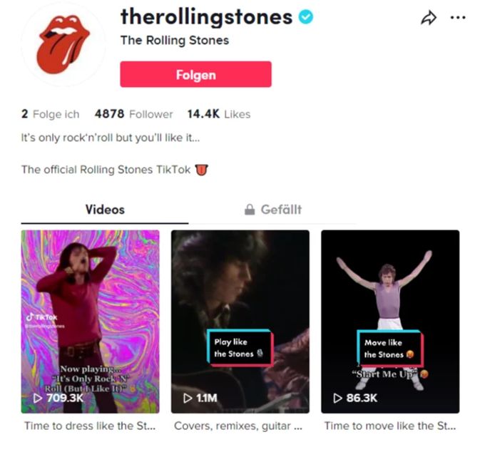 Die Rolling Stones rufen auf Tiktok zum Singen und Tanzen auf. tiktok