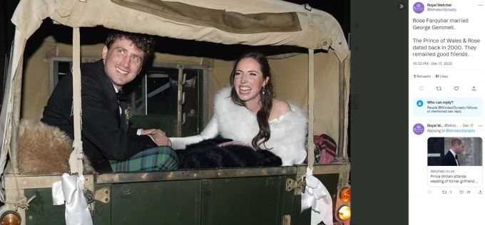 Die Ex von Prinz William, Rose Farqhuar, hat ihren Verlobten George Gemmell geheiratet. Prinz William