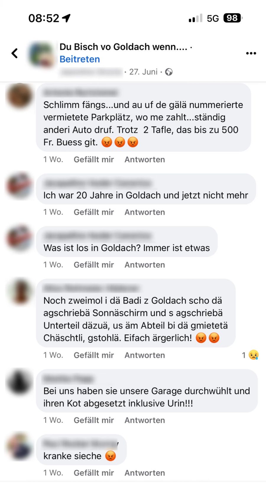 Auch Garagen würden durchwühlt, schreibt eine Person auf der Plattform.