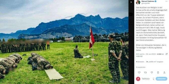 Dieses Bild von den betenden Soldaten erzürnt Nationalrat Andreas Glarner. soldaten
