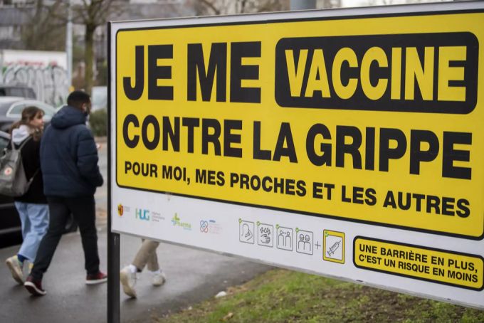 Ein Plakat wirbt in Onex GE für die Grippeimpfung. Coronavirus