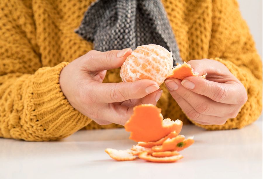 Schälen Orange Haut weiss Schale