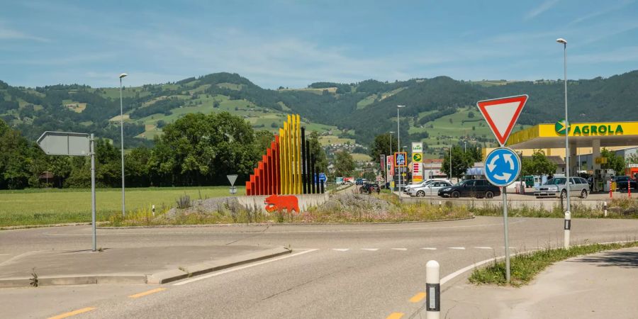 Der Autokreisel und die Ortseinfahrt in Richtung Altstätten (SG).