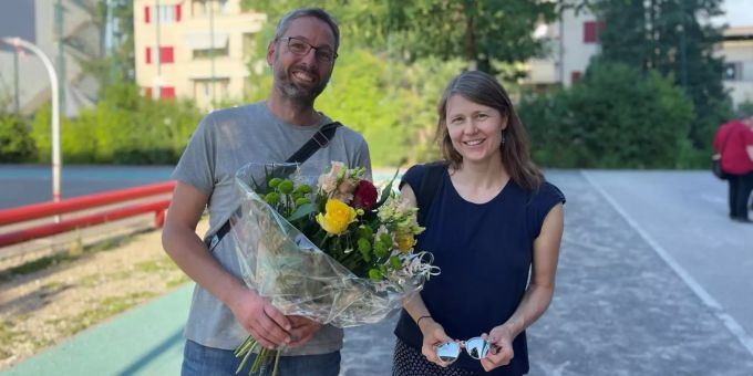 Simone Meier und René Amstutz anlässlich dessen Wahl zum zweiten Vizepräsidenten des Einwohnerrates Allschwil. Grüne Allschwil/Schönenbuch