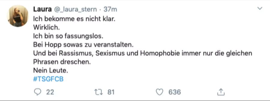 Userin "Laura" versteht nicht, wieso bei Äusserungen zu Rassismus, Sexismus und Homophobie nicht die gleichen Massnahmen ergriffen werden.