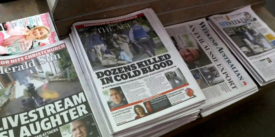 Titelblätter australischer Zeitungen am 16. März 2019