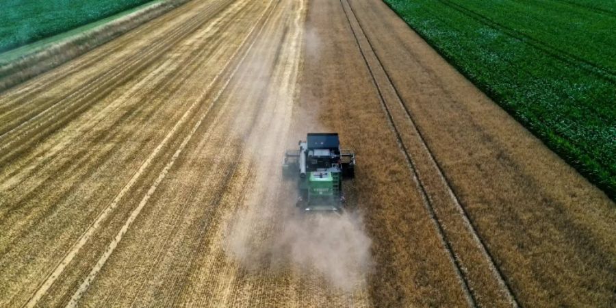 Getreideernte auf einem Feld in Nordrhein-Westfalen