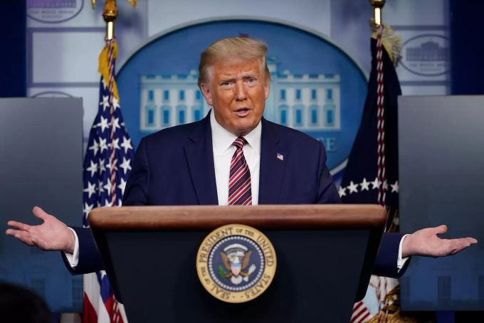 Donald Trump, Präsident der USA, spricht während einer Pressekonferenz im Weissen Haus. US-Präsident Trump