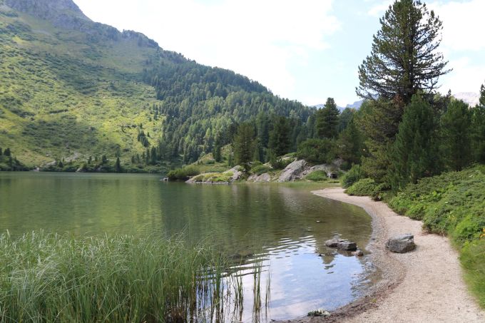 Eingebettet von Wald und Wiese: der Lägh da Cavloc. Maloja, Lägh da Cavloc