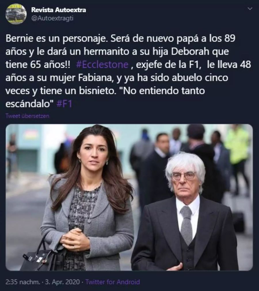 Bernie Ecclestone in Begleitung seiner mehr als vier Jahrzehnte jüngeren Frau Fabiana Flosi.