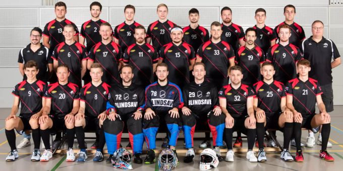 Mannschaftsbild 2021 der Herren 1 von Unihockey Bassersdorf Nürensdorf. Unihockey Bassersdorf Nürensdorf