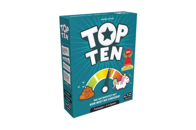Für das Spiel «Top Ten» von Asmodee wurde Spieleautor Aurélien Picolet für das «Spiel des Jahres» nominiert. Es kostet ca. 20 Franken, ist für vier bis neun Spielende. Spiel Top Ten Brettspiel