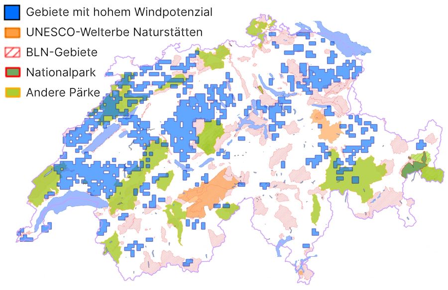 Windenergie Potenzial Schutzgebiete Schweiz