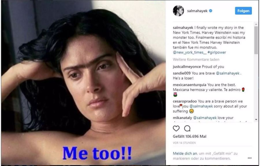 Salma Hayek über «ihr Monster» auf Instagram.