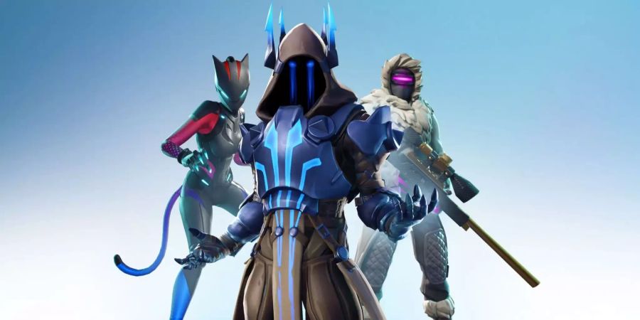 Fortnite: Der Eiskönig und andere Charaktere vor blauem Hintergrund.