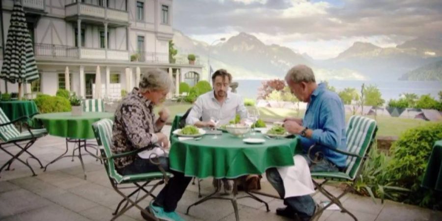 Jeremy Clarkson (r.), Richard Hammond (M.) und James May am Vierwaldstättersee.