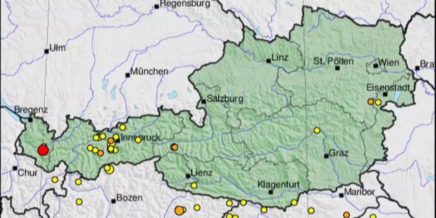 Das Epizentrum des Erdbebens lag in Vorarlberg nahe der Schweizer Grenze.