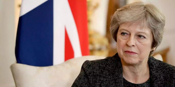 Ex-Premierministerin Theresa May während einem Gespräch. Ex-Premierministerin Theresa May