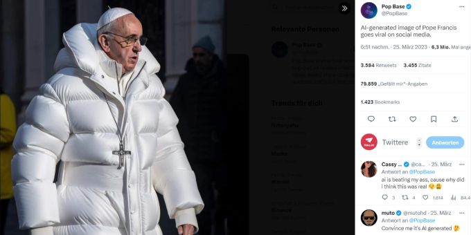 Papst Bild in Daunenjacke gehen viral. papst bild
